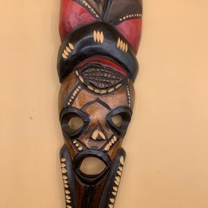 African Hand Crafted Tribal Mask in Red and Black
